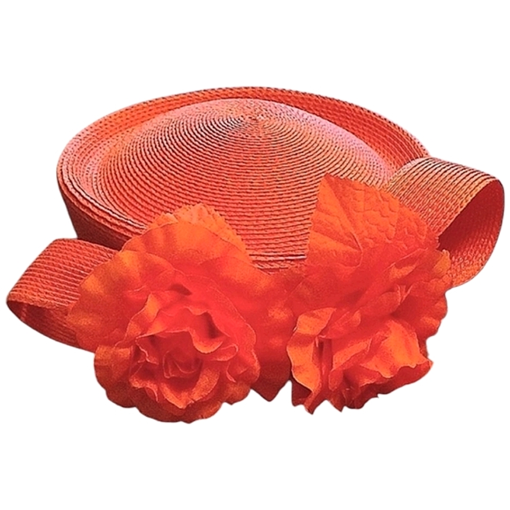 Sylvia 1940's Floral Pillbox Women's Hat, Orange, Vintage